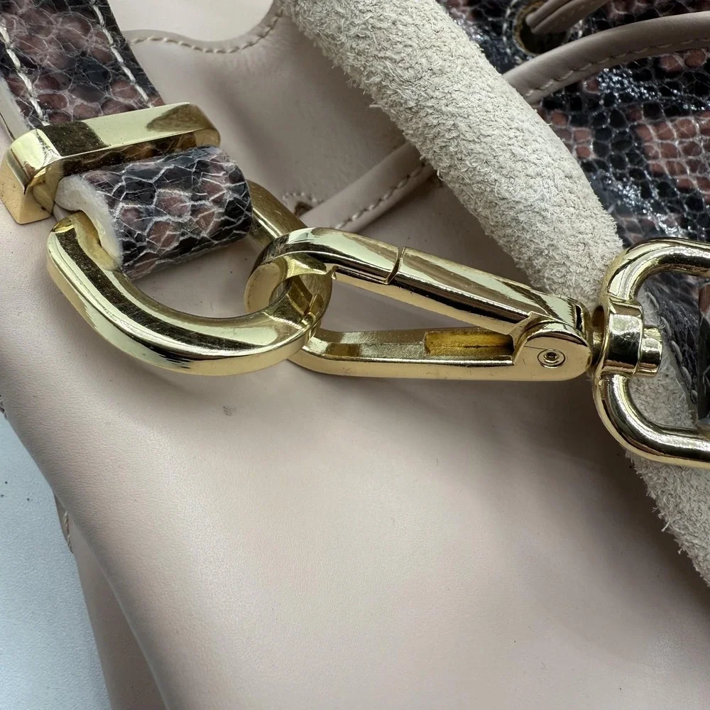 Alessandro Mari Bucket Bag Womens Pink Brown‎ Snakeskin Leather Made Italy Purse